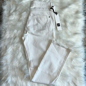 🆕 James Jeans Mid Rise Ciggy Jean Distressed Knee Frayed Hem White Size 25